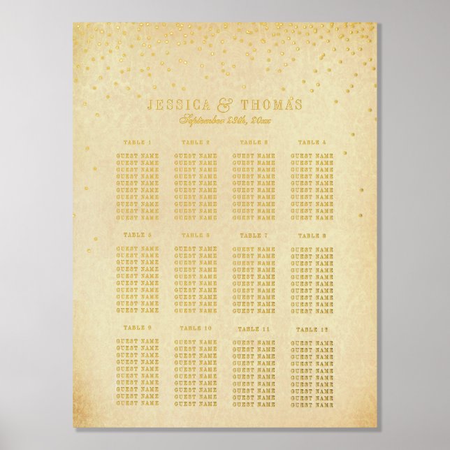 Impresión Metalizada Gráfico de asientos de Boda de confetti de oro de  (Anverso)