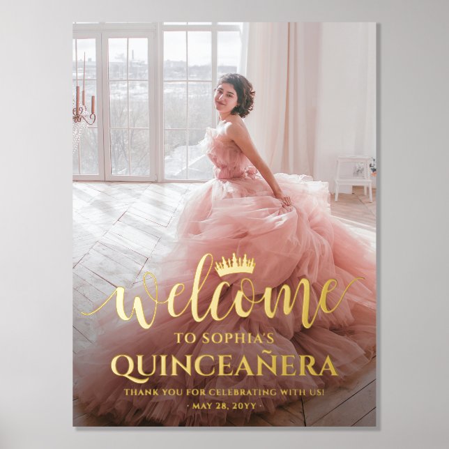 Impresión Metalizada Guión de bienvenida y foto de Quinceañera (Anverso)