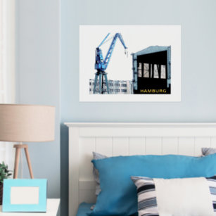 Impresión Metalizada Hamburg Port Germany Dock Crane - Arte pop azul -