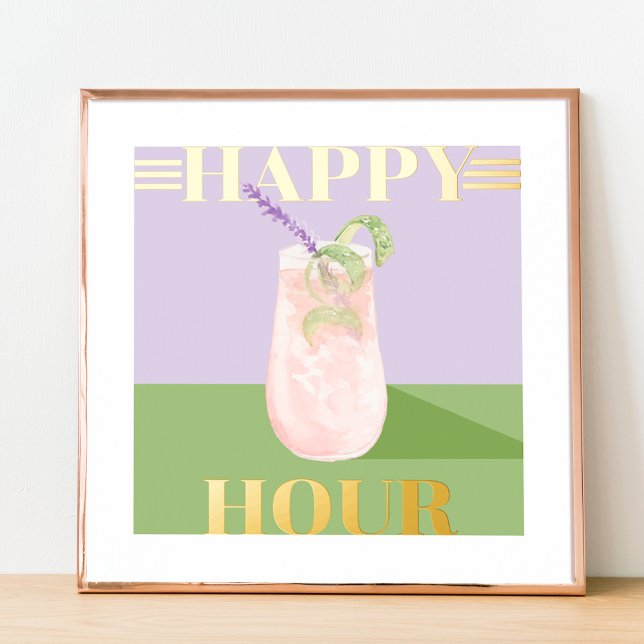 Impresión Metalizada Happy Hour Retro Coctel Rosa Watercolor Art (Subido por el creador)