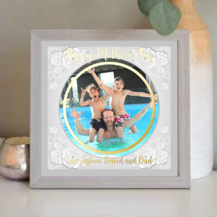 Impresión Metalizada Happy Mothers Day Circle Photo Paper Floral Border
