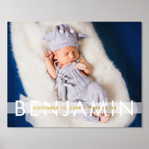 Impresión Metalizada Hermosas estadísticas de bebés con foto de nombre