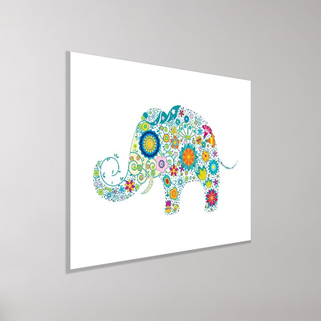 Impresión Metalizada Ilustracion elefante de flores retro coloridas (Distribución)