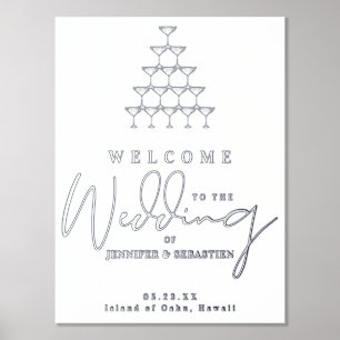 Impresión Metalizada Invitados a la torre de Champagne Boda Bienvenidos
