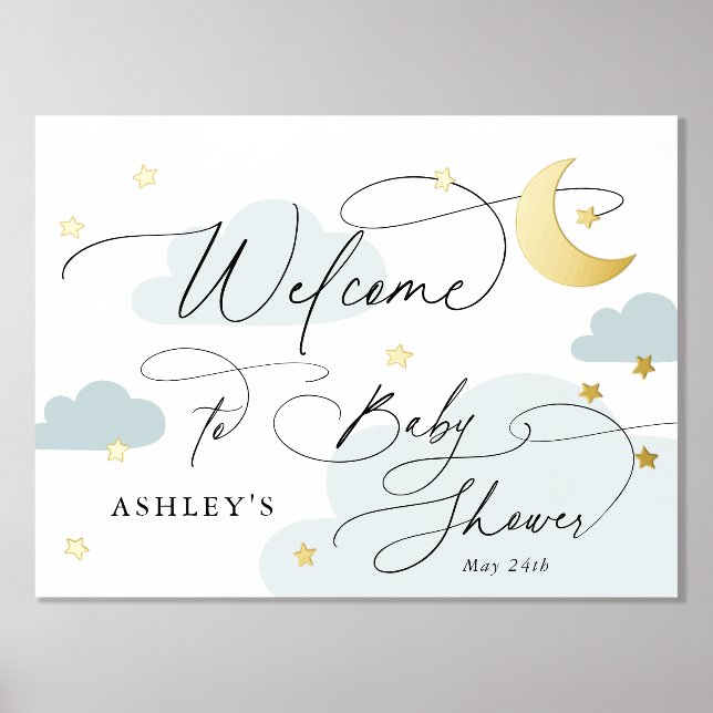 Impresión Metalizada Las nubes azules de la luna y las estrellas dan la (Anverso)