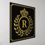 Impresión Metalizada Laurel de la Corona Real Wreath Monogramado Oro Ne<br><div class="desc">Este diseño de Relieve metalizado inspirado en la realeza incluye un marco geométrico de estilo Art Déco elegante con una elegante corona de laurel y un motivo de corona. Su carta monograma personalizada llena el centro. Utilice la plantilla sencilla para agregar el texto. El fondo es negro y el resto...</div>