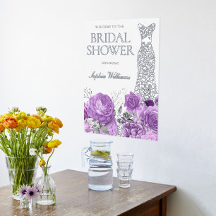 Impresión Metalizada Lavanda y ducha de novia plateada Signo de bienven