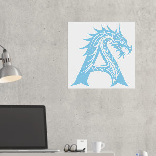 Impresión Metalizada Letra A con estilo dragón, alfabeto dragón, monogr