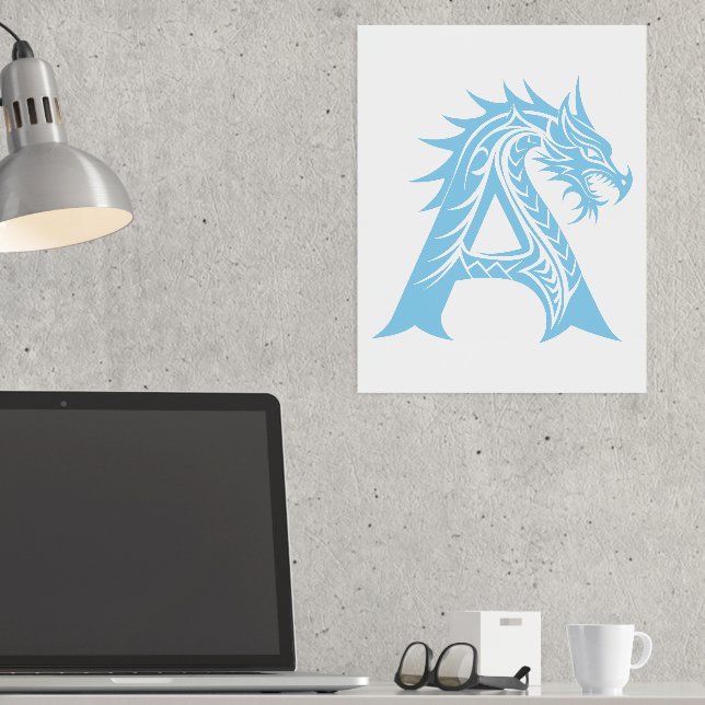 Impresión Metalizada Letra A con estilo dragón, alfabeto dragón, monogr (In situ (escritorio))