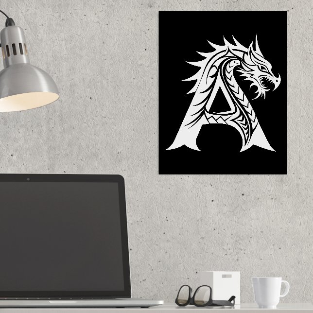 Impresión Metalizada Letra A con estilo dragón, alfabeto dragón, monogr (In situ (escritorio))