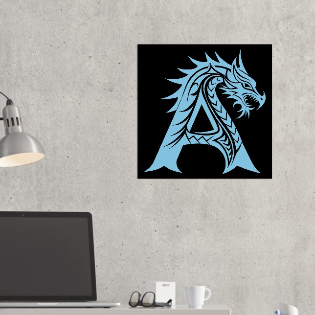 Impresión Metalizada Letra A con estilo dragón, alfabeto dragón, monogr (In situ (Escritorio 2))