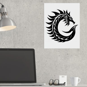 Impresión Metalizada Letra C con estilo dragón, alfabeto dragón, monogr
