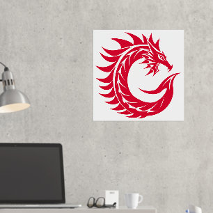 Impresión Metalizada Letra C con estilo dragón, alfabeto dragón, monogr