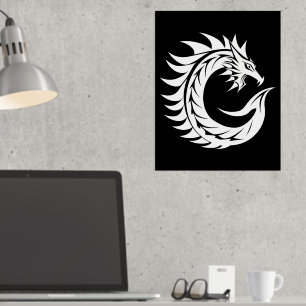 Impresión Metalizada Letra C con estilo dragón, alfabeto dragón, monogr