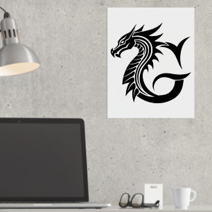 Impresión Metalizada Letra con estilo dragón G, alfabeto dragón, monogr