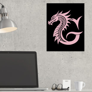 Impresión Metalizada Letra con estilo dragón G, alfabeto dragón, monogr