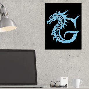 Impresión Metalizada Letra con estilo dragón G, alfabeto dragón, monogr