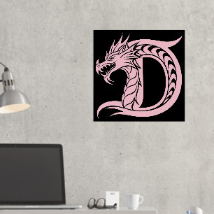 Impresión Metalizada Letra D con estilo dragón, alfabeto dragón, monogr