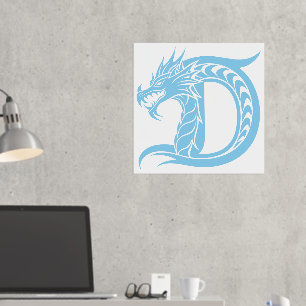 Impresión Metalizada Letra D con estilo dragón, alfabeto dragón, monogr
