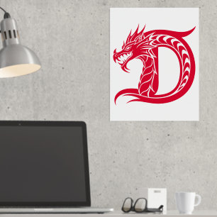 Impresión Metalizada Letra D con estilo dragón, alfabeto dragón, monogr