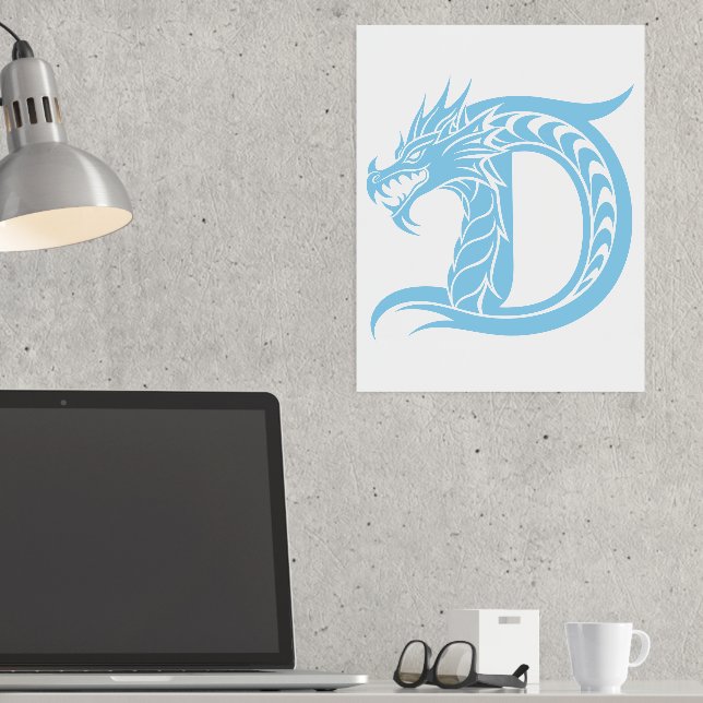 Impresión Metalizada Letra D con estilo dragón, alfabeto dragón, monogr (In situ (escritorio))