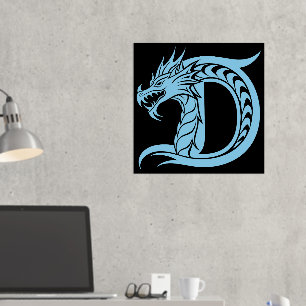 Impresión Metalizada Letra D con estilo dragón, alfabeto dragón, monogr