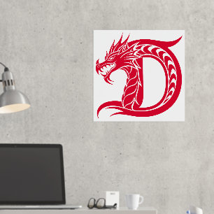 Impresión Metalizada Letra D con estilo dragón, alfabeto dragón, monogr