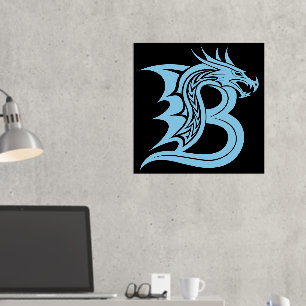 Impresión Metalizada Letra estilo dragón B, alfabeto dragón, monograma