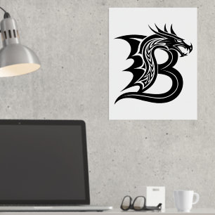 Impresión Metalizada Letra estilo dragón B, alfabeto dragón, monograma