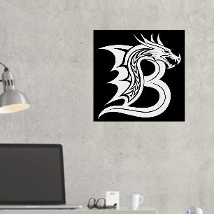Impresión Metalizada Letra estilo dragón B, alfabeto dragón, monograma