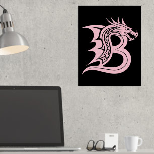 Impresión Metalizada Letra estilo dragón B, alfabeto dragón, monograma