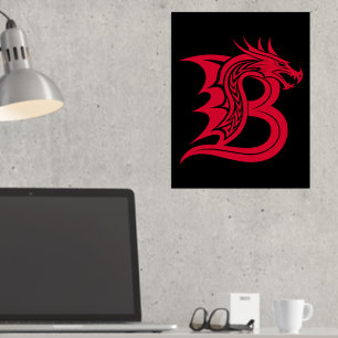 Impresión Metalizada Letra estilo dragón B, alfabeto dragón, monograma