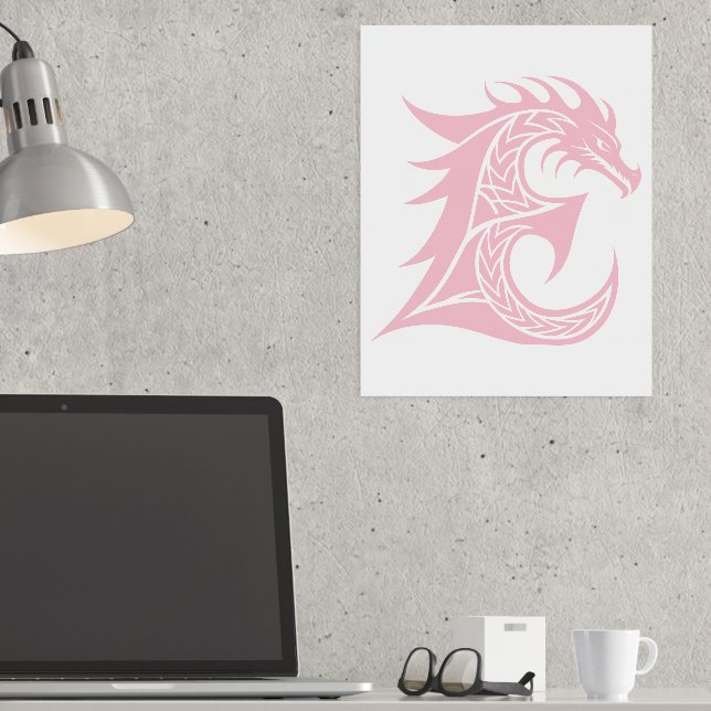 Impresión Metalizada Letra estilo dragón E, alfabeto dragón, monograma (In situ (escritorio))