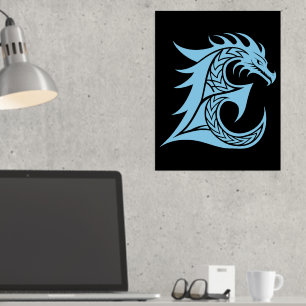 Impresión Metalizada Letra estilo dragón E, alfabeto dragón, monograma