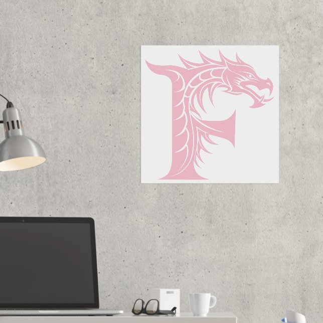 Impresión Metalizada Letra estilo dragón F, alfabeto dragón, monograma (In situ (Escritorio 2))