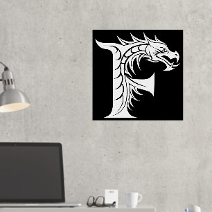 Impresión Metalizada Letra estilo dragón F, alfabeto dragón, monograma