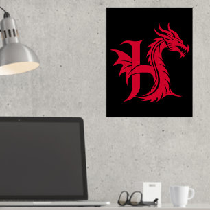 Impresión Metalizada Letra estilo dragón H, alfabeto dragón, monograma