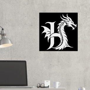 Impresión Metalizada Letra estilo dragón H, alfabeto dragón, monograma