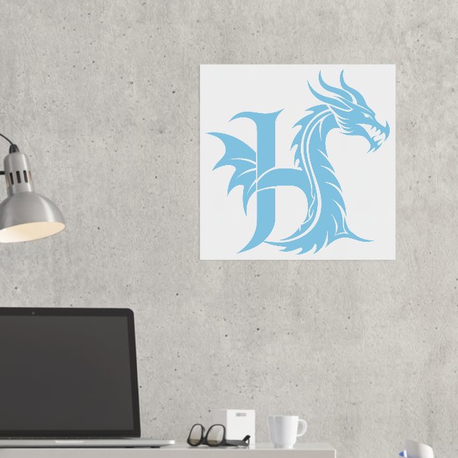 Impresión Metalizada Letra estilo dragón H, alfabeto dragón, monograma (In situ (Escritorio 2))