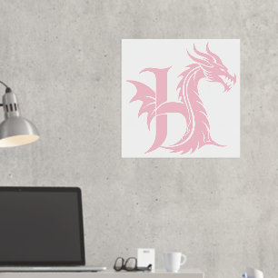 Impresión Metalizada Letra estilo dragón H, alfabeto dragón, monograma