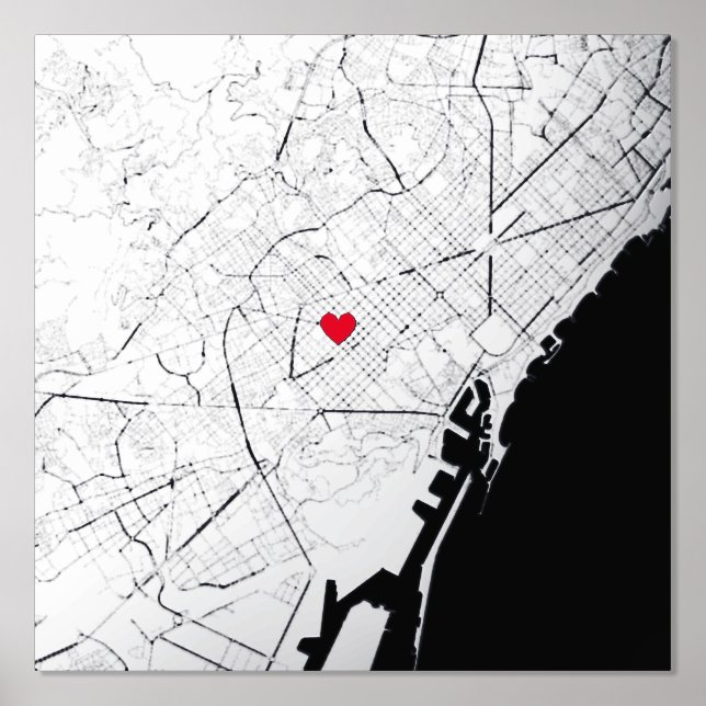 Impresión Metalizada Mapa de Barcelona, España Regalo elegante moderno (Anverso)