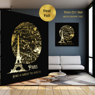 Impresión Metalizada Mapa de la calle PARIS de auténtico foil Arte pers