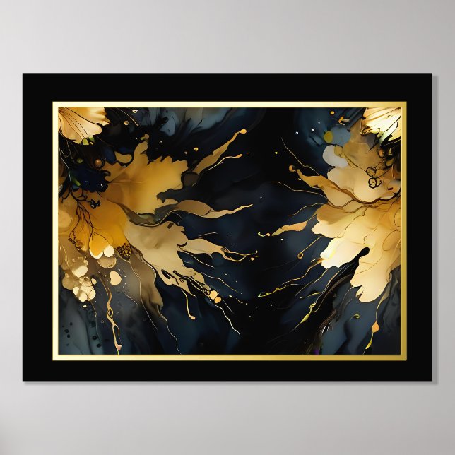 Impresión Metalizada mármol de oro negro abstracto de moda (Anverso)