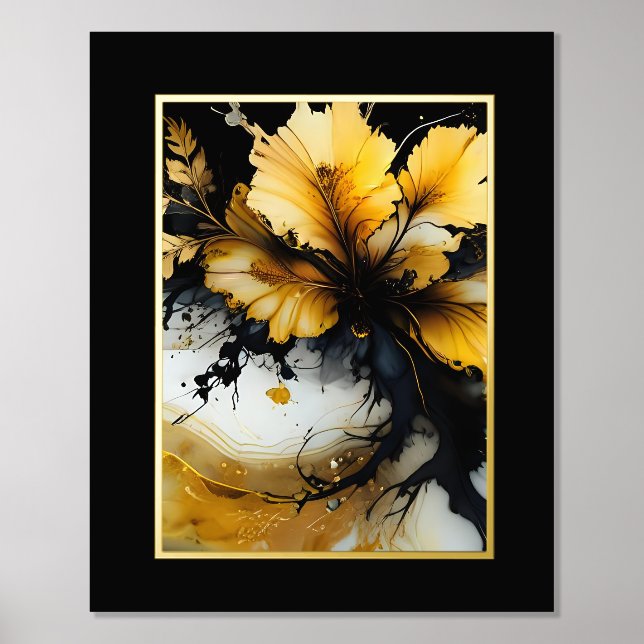 Impresión Metalizada mármol negro de flores de oro (Anverso)