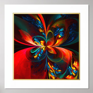 Impresión Metalizada Modern Floral Resumen Art Naranja Patrón Azul #14