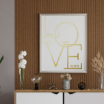 Impresión Metalizada Modern Typography Love Initials Wedding Date Gold<br><div class="desc">Modern and romantic wedding date print with LOVE written in a gold foil typography against white,  personalized with your initials and wedding date.</div>