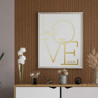 Impresión Metalizada Modern Typography Love Initials Wedding Date Gold