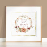 Impresión Metalizada Moderno estilo vintage Floral acuarela botánica<br><div class="desc">Personalizado con el nombre de su familia y el año establecido. Una cálida caída, tema de color otoñal con follaje botánico y flores en una corona estilo BOHO fue pintada elegantemente en acuarela con verdaderos acentos de Relieve metalizado dorado por la artista y diseñadora con licencia internacional Audrey Jeanne Roberts....</div>