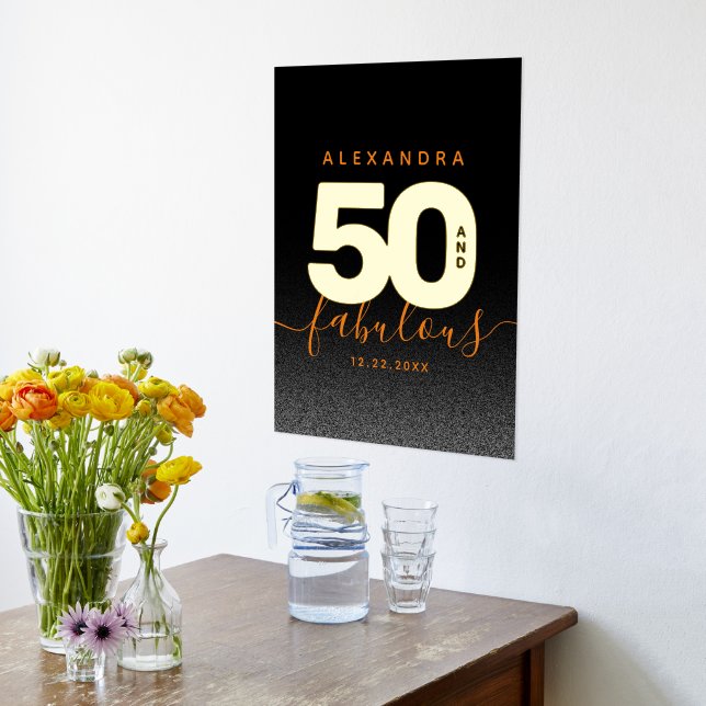 Impresión Metalizada Moderno Naranja Girly 50 y fabuloso (Distribución (cocina))