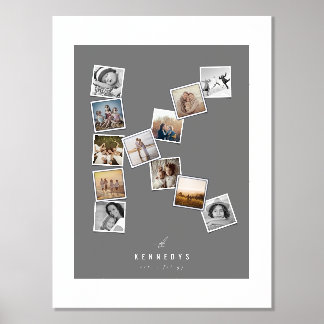 Impresión Metalizada Monograma K de nombre de familia de Collages de fo